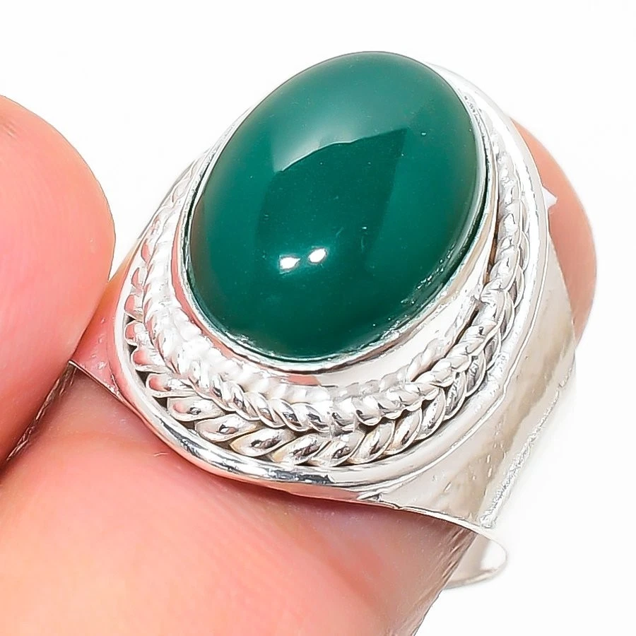 Ювелирные изделия ручной работы из стерлингового серебра 925 пробы с зеленым ониксом кольцо всех размеров в подарок - Изображение 1 из 1