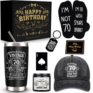 70th Birthday Gifts for Men - Unique Box with 20 Oz Tumbler, Scented Candle, ... - Picture 1 of 7