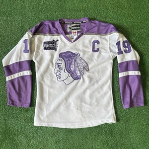 Reebok Chicago Blackhawks Jonathon Toews Jersey Size 50 (Medium) Purple Cancer - Picture 1 of 10