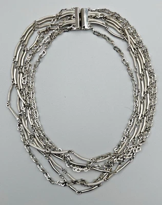 Vintage Hattie Carnegie 7 Strand Silvertone Metal Choker Necklace 16" Signed - Image 1 of 4