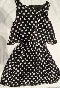 Robert Louis Black & White & Pink Polka Dot Sleeveless Dress Size L, Flowy NWTs - Picture 1 of 19