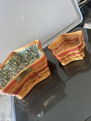 Longaberger 2001 Lote de 2 Cestas Estrella Brillante Set Grande Más Pequeño Navidad Limpio Foto 1 de 4