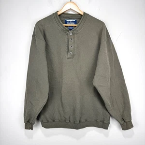 Vintage L.L. Bean Henley Sweatshirt Men Large Green Cotton Made in USA Russell - Picture 1 of 6