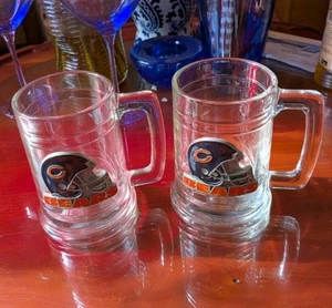 Set Of 2 Chicago Bears NFL Glass Beer Mugs With Metal Embossed Logo - Picture 1 of 3