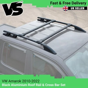 FITS VW AMAROK PICK-UP BLACK ROOF RAILS & CROSS BARS SET SIDE BAR NO DRILL - Picture 1 of 10