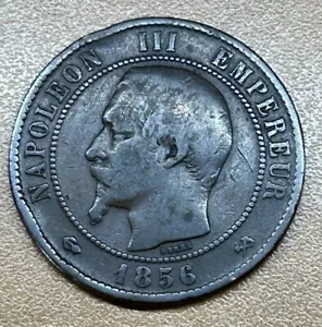 1856 B FRANCE 10 CENTIMES EMPIRE FRANÇAIS NAPOLEON III BARE HEAD -BRONZE COIN - Picture 1 of 3