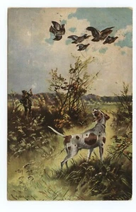 Vogeljagd mit Hund Künstler signierte Postkarte - Bild 1 von 2