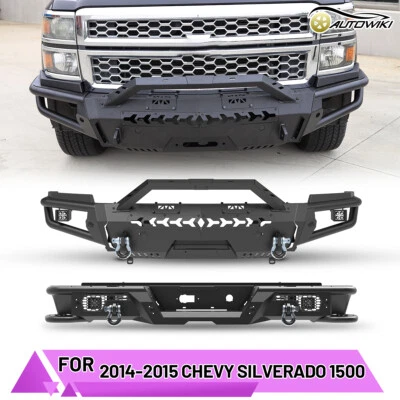 Black Steel Front+Rear Bumper Winch Plate For 2014 2015 Chevrolet Silverado 1500 - Imagem 1 de 4