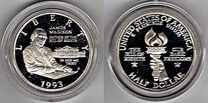 Mezzo dollaro commemorativo USA: 1993S Madison / Bill of Rights: .900 argento fino - Foto 1 di 1