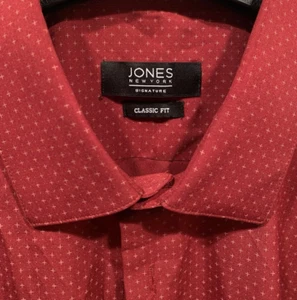 Jones New York Signature Patterned Long Sleeve Button-Up Shirt 16-16 1/2 34/35 L - Picture 1 of 12