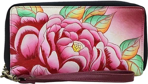 Women'S Hand Painted Leather Zip-Around Clutch Wallet - Picture 1 of 3