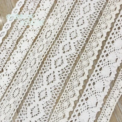 Cotton Lace Ribbon Trim 5M Roll DIY Sewing Craft Fabric Embroidery White BeigeUK - Image 1 of 4