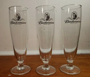 Crystal Budweiser since 1876 Pilsner Glass Set (3) with Gold Logo - Excellent ! - Picture 1 of 9