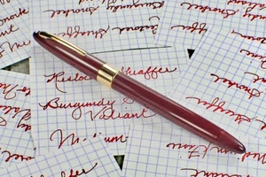 Burgundy Snorkel Valiant with Color-Matched Section, 14k Gold Two-Tone, F-M Nib - Picture 1 of 11