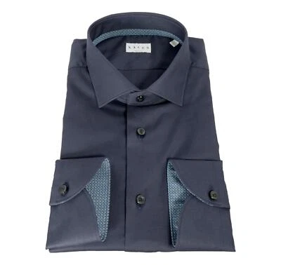 XACUS Camicia Uomo Collo Francese Tinta Unita Con Contrasti 71903003 Blu - Immagine 1 di 3