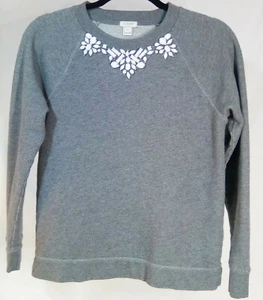 J. Sudadera suéter pequeña Crew para mujer adornada con cuentas manga larga gris - Imagen 1 de 7
