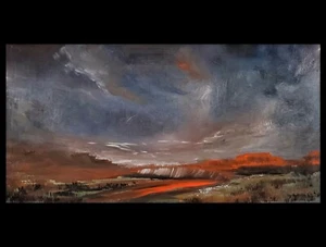 Original Painting Stormy Red Orange Abstract Canyon Landscape Art 24” Signed - Picture 1 of 6