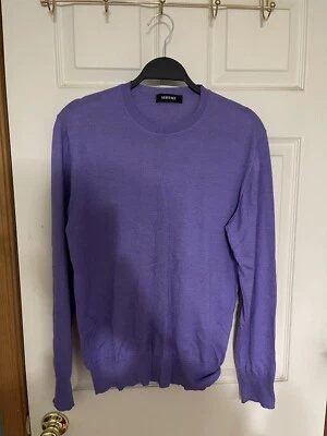 Suéter Versace Para Hombre Cuello Redondo Violeta Cachemira Mezcla Seda Usado Auténtico Foto 1 de 4