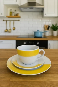 Arte Viva 18 teiliges Designer Kaffeeservice 'Allegra Moda' in gelb/weiß - Bild 1 von 1