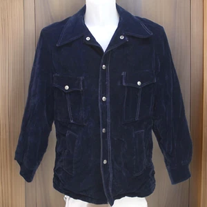 Giacca uomo vintage velluto foderata pelliccia sintetica bottoni a pressione blu navy taglia L - Foto 1 di 12