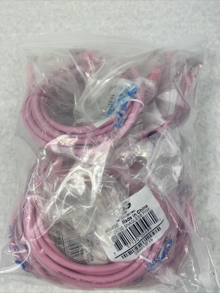 Lot( 10 ) 7ft Pink Cat5e C2G 00498 Snagless Unshielded UTP Ethernet Patch Cable - Image 1 of 4