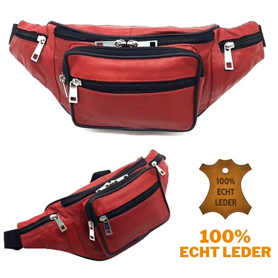 ELYARZI Bauchtasche Leder Gürteltasche Crossbody Bag Damen Herren Jogging Hüfttasche Rot