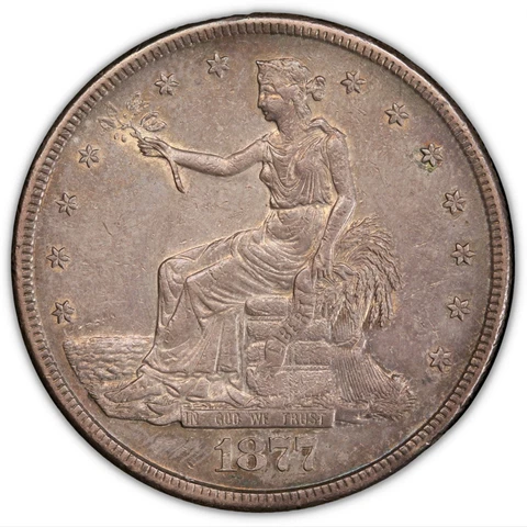 1877-S $1 Trade Dollar PCGS AU50 Great Luster Pretty Toning Cover