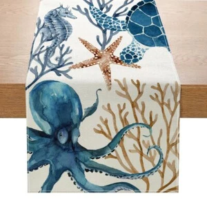 Summer Mode Seashell Table Runner Ocean Themed Tropical Table Runners Seasona... - Picture 1 of 7