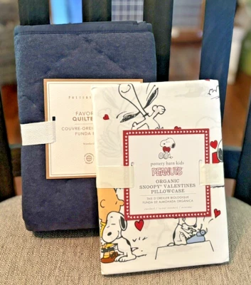 Pottery Barn Snoopy PEANUTs PILLOWCASE+SHAM holiday Disney school kid SET 2  , - Image 1 of 4