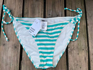 H&M Green Striped Bikini Bottom UK Size 16