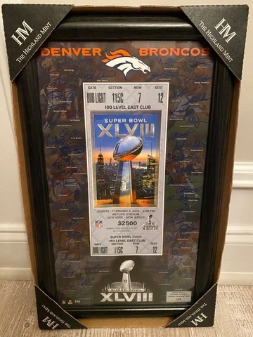 Denver Broncos Super Bowl XLVIII ticket facsimile signatures Highland Mint NIB Cover
