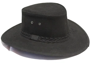 Ozhatz Coolibah Felt Hat L Black Light Weight Plaited Band Country Wide Brim VGC - Picture 1 of 24