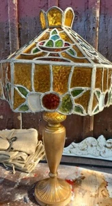 Antique 1928 Tiffany Style MASSIVE 26 LB Table Lamp STAINED Glass 32" w/ HISTORY - Picture 1 of 14