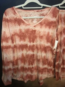 Sonoma L NwT V-neck T-Shirt Cotton Stretch Long Sleeve Pullover Tie Dye 🧡 - Picture 1 of 7