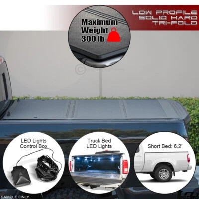 Cubierta rígida triple plegable de perfil bajo platón para Toyota Tundra 2000-2006 + LED Foto 1 de 4