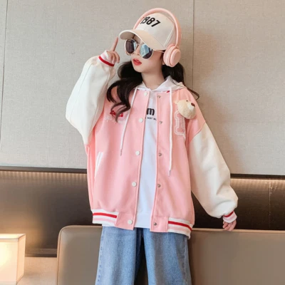 Girls' Coat Spring and Autumn Kid's Baseball Girl's Big Boys Spring Loose Jacket - Image 1 of 4