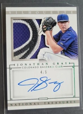 Jon Gray 2014 National Treasures Silhouette Emerald #4/5 Prospect RC Rangers - Image 1 of 4