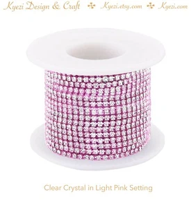 10 Yards 3 mm Hellrosa Strass Kette mit Glas Kristall Zum Selbermachen Nähen Handwerk - Bild 1 von 2