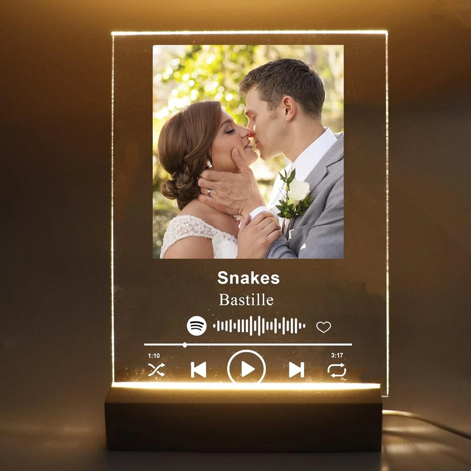 Custom LED Music Photo Plaque - Personalized Song Night Light Gift for Couples - Image 1 of 4