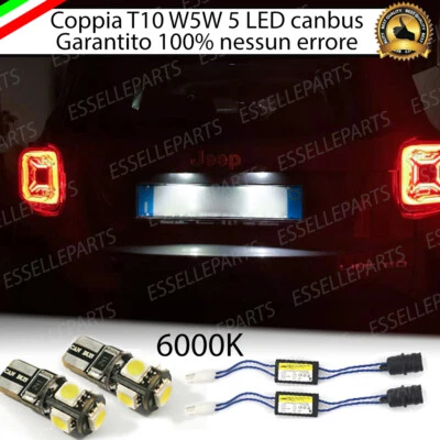ELM COPPIA LUCI TARGA 5 LED PER JEEP RENEGADE T10 + SPEGNI SPIA 100% NO AVARIA