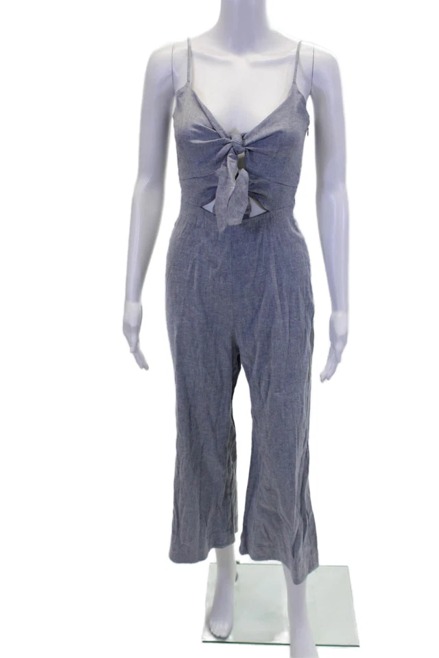 Intermix Womens Linen Sleeveless Bow Zippered Neck Jumpsuit Blue Size 2 - Image 1 of 4