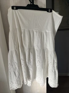 Vintage white cotton skirt broderie anglaise petticoat S 10-12 Elastic At Waist - Picture 1 of 3