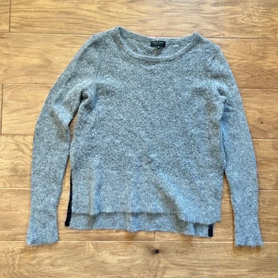 Rag & Bone Bea Sweater Women's Size M Gray Alpaca Leather Elbow Patch Buttons - Image 1 of 4