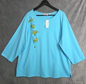Quacker Factory Women’s 1XL Light Blue Tunic – Embroidered Sea Turtle - Picture 1 of 16