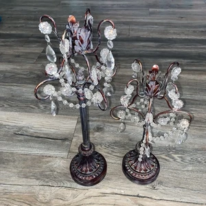 Vintage Pair Of Candelabra Floral Beaded pendants Hollywood Regency Rococo - Picture 1 of 10