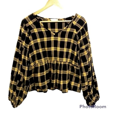 Plaid Flannel Shirt Women’s Peplum Babydoll Western Oversized Boxy Bohemian  - Image 1 of 4