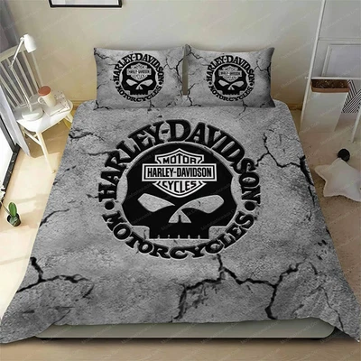 Harley Davidson Skull Motorcycles Broken Wall Bedding Duvet Cover Set (4pcs) - Image 1 of 2