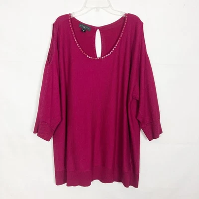 Attention Plus Cold Shoulder Sweater Womens 3X Beaded Stretch Career Workwear - Image 1 of 4