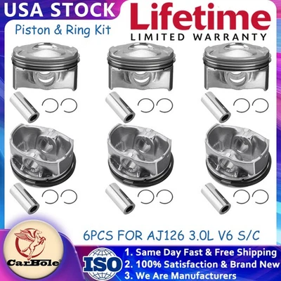 Se adapta a Jaguar XF Land Rover pistón tamaño estándar con anillos 6 piezas AJ126 3,0 L V6 S/C Foto 1 de 4