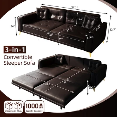 Sofá cama tapizado 92,1" sofá cama convertible sofá cama tamaño king cama extraíble Foto 1 de 4